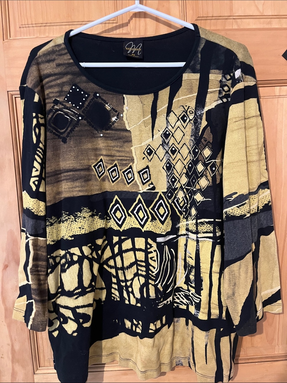 Vintage Katerina Marie Collection Black and Gold Abstract Pattern Tunic